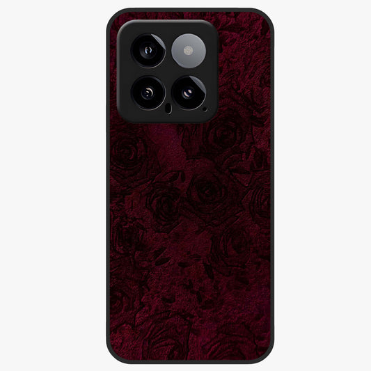 Crimson Fade Flow Glass Case showing flat back view with flowing crimson gradient artwork and glossy glass finish.