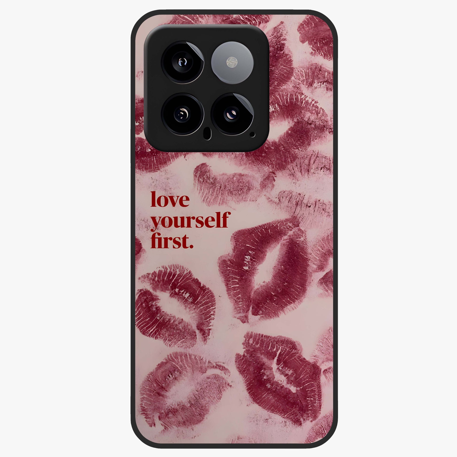 Crimson Kiss Love Glass Case showing flat back view with romantic crimson themed artwork and glossy glass finish.