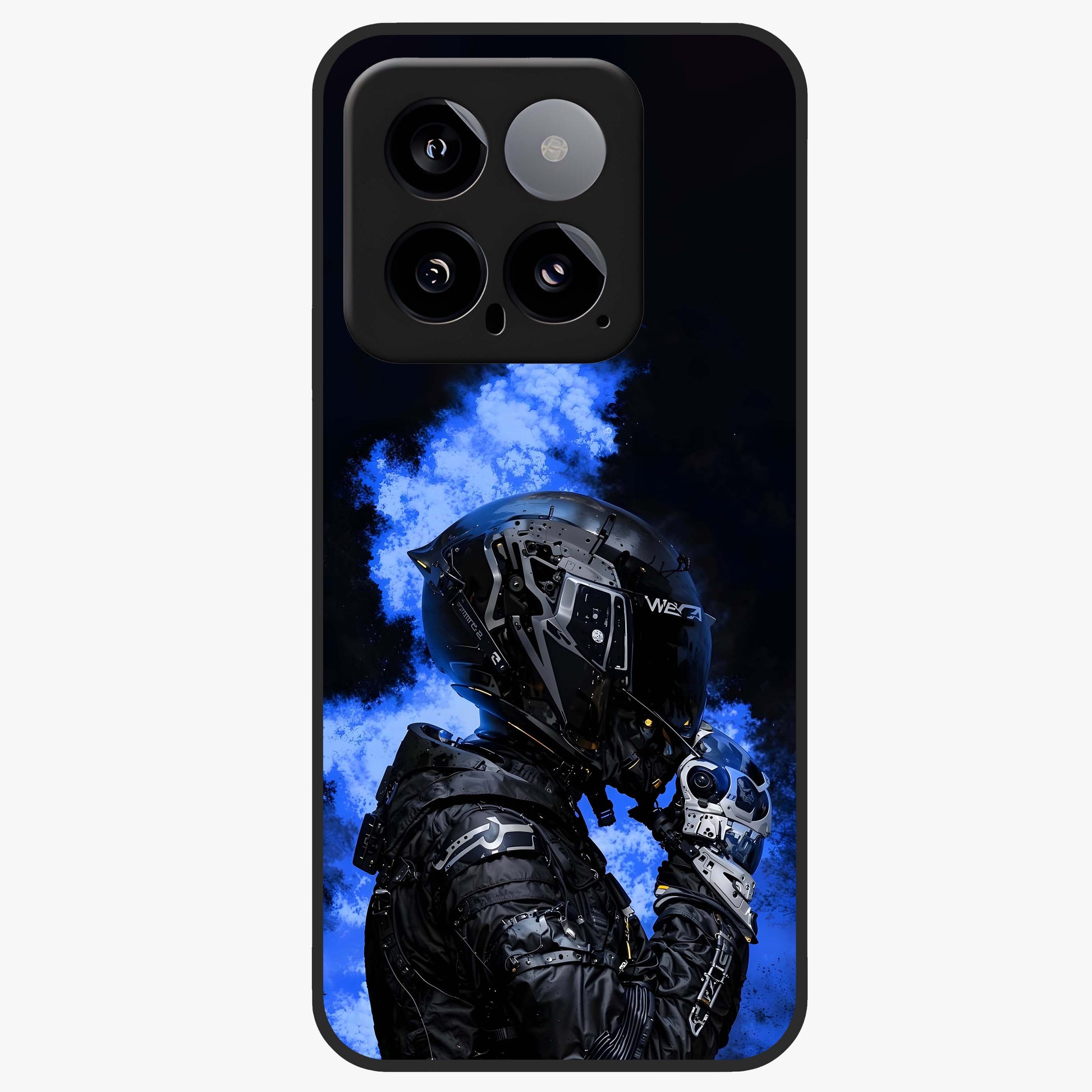Cyber Sentinel Protocol Glass Case showing flat back view with futuristic cyber themed artwork and glossy glass finish.