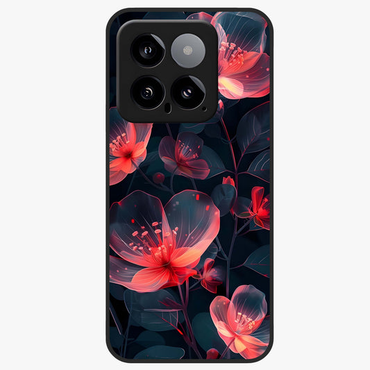 Dark Shade of Flower Glass Case showing flat back view with elegant dark floral artwork and glossy glass finish.