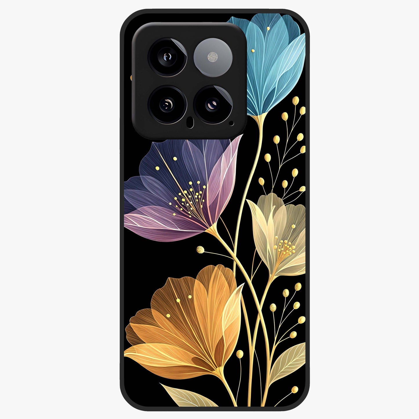 Delicate Multicolor Flowers Glass Case showing flat back view with vibrant floral artwork and glossy glass finish.
