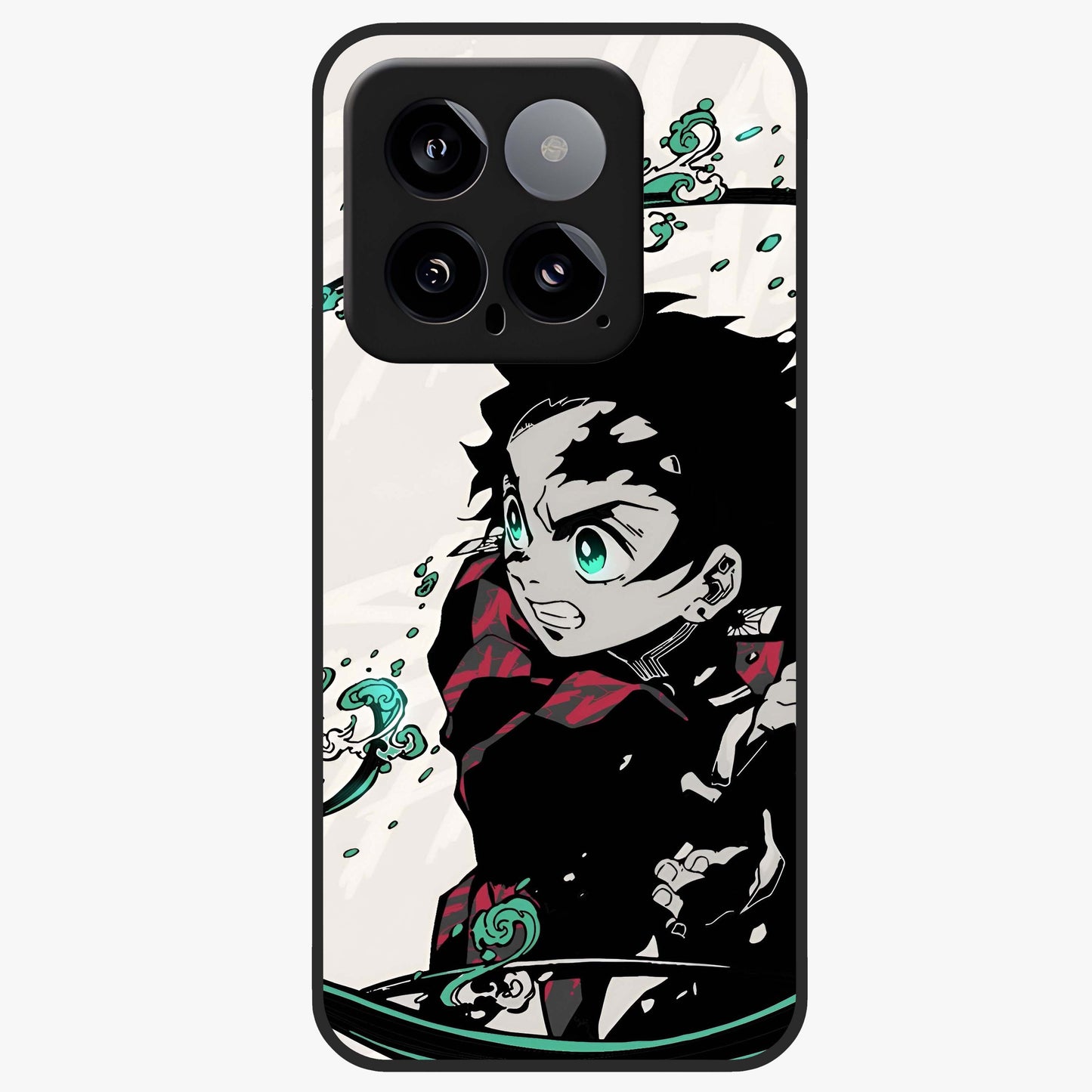 Demon Slayer Glass Case showing flat back view with bold anime inspired artwork and glossy glass finish.