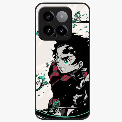 Demon Slayer Glass Case showing flat back view with bold anime inspired artwork and glossy glass finish.