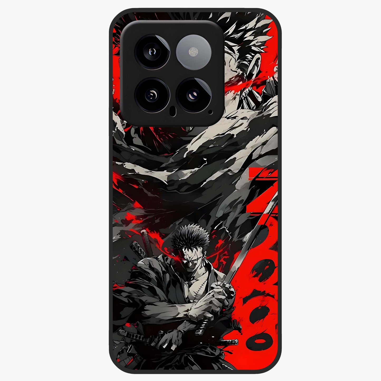 Demon Sword Resolve Glass Case showing flat back view with fierce sword warrior artwork and glossy glass finish.
