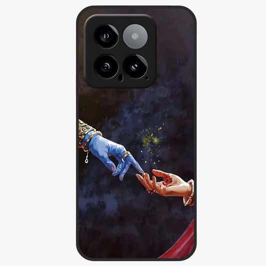 Divine Touch Eternal Glass Case showing flat back view with spiritual themed artwork and glossy glass finish.