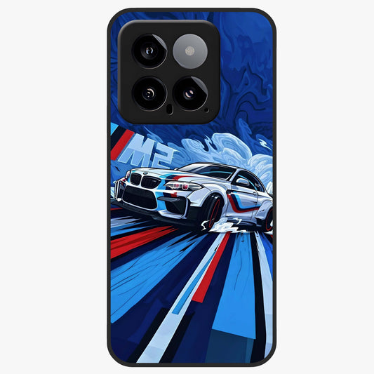 Drift Power Rush Glass Case showing flat back view with dynamic racing inspired artwork and glossy glass finish.