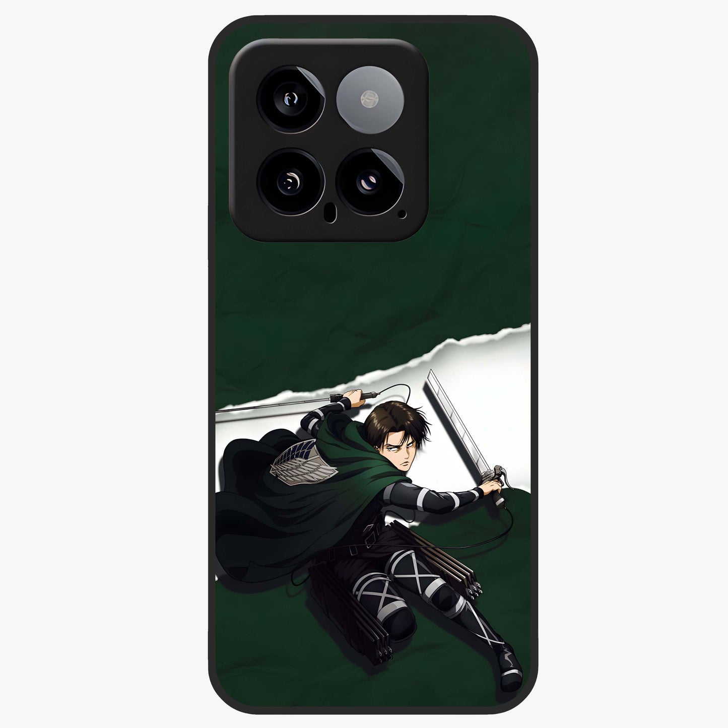 Emerald War Vanguard Glass Case showing flat back view with powerful warrior themed artwork and glossy glass finish.