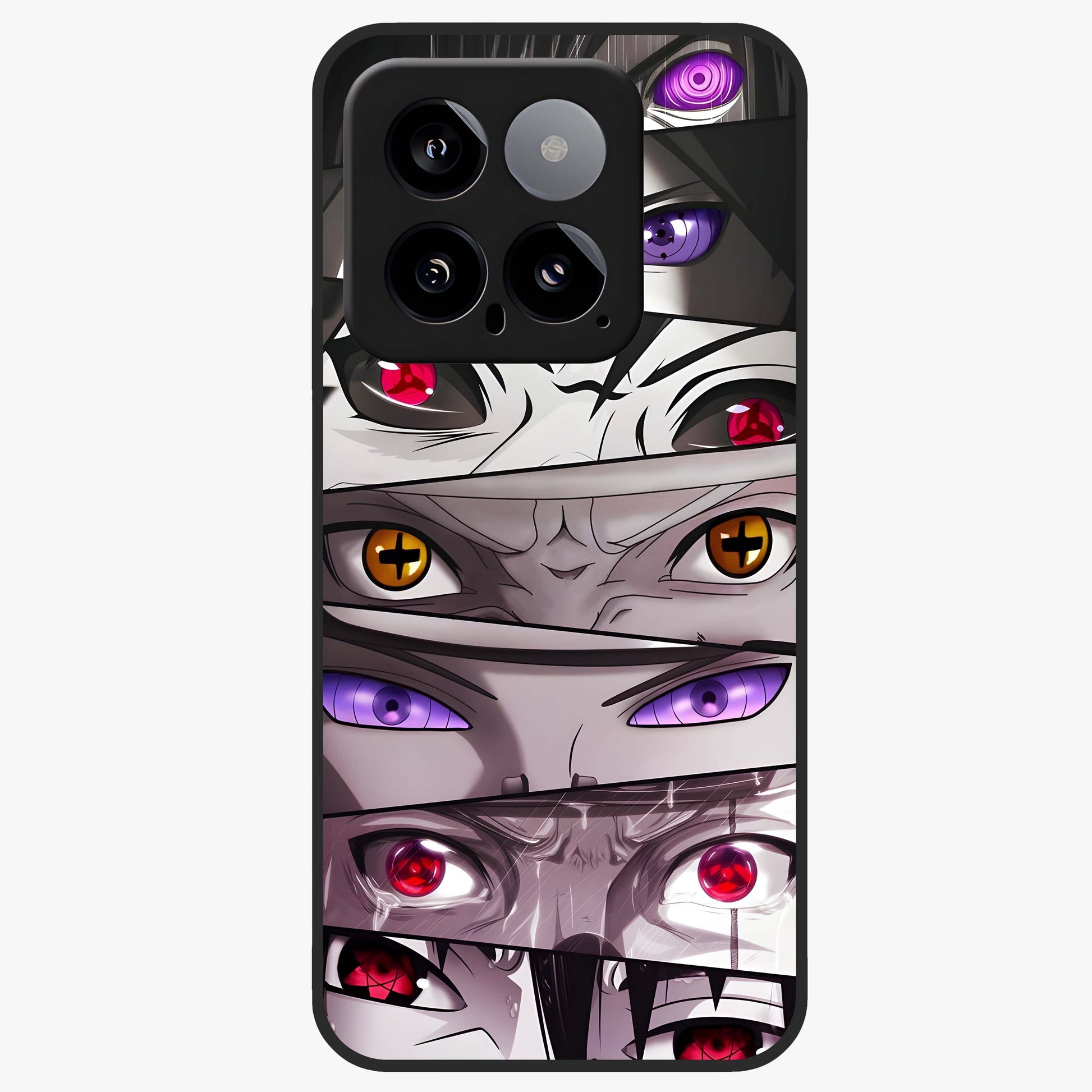 Eyes of Destiny Glass Case showing flat back view with striking eye themed artwork and glossy glass finish.