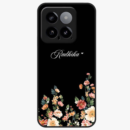Floral Design With a Custom Personalized Name Glass Case showing flat back view with floral artwork and personalized name design.