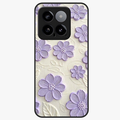 Floral Wall Art With Purple Flowers Glass Case showing flat back view with purple flower artwork and glossy glass finish.