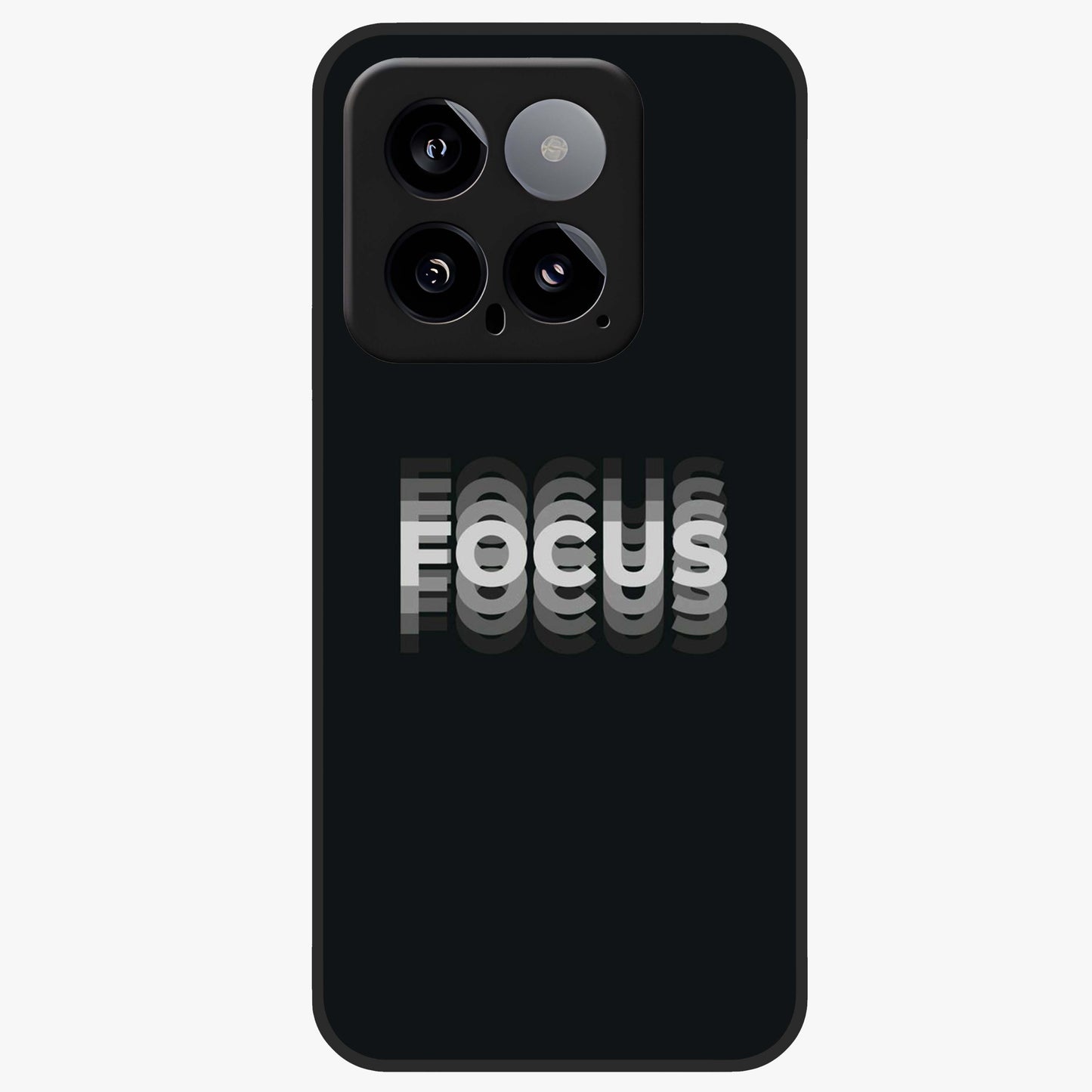 Focus Mode On Glass Case showing flat back view with bold motivational typography design and glossy glass finish.