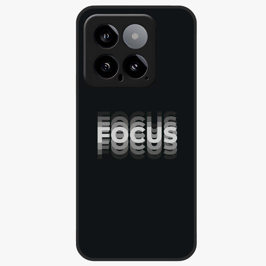 Focus Mode On Glass Case showing flat back view with bold motivational typography design and glossy glass finish.