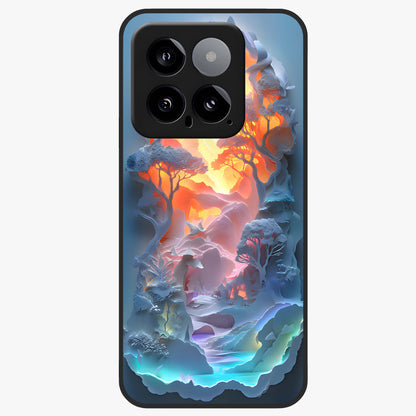 Glow Forest Portal Glass Case showing flat back view with glowing forest portal artwork and glossy glass finish.