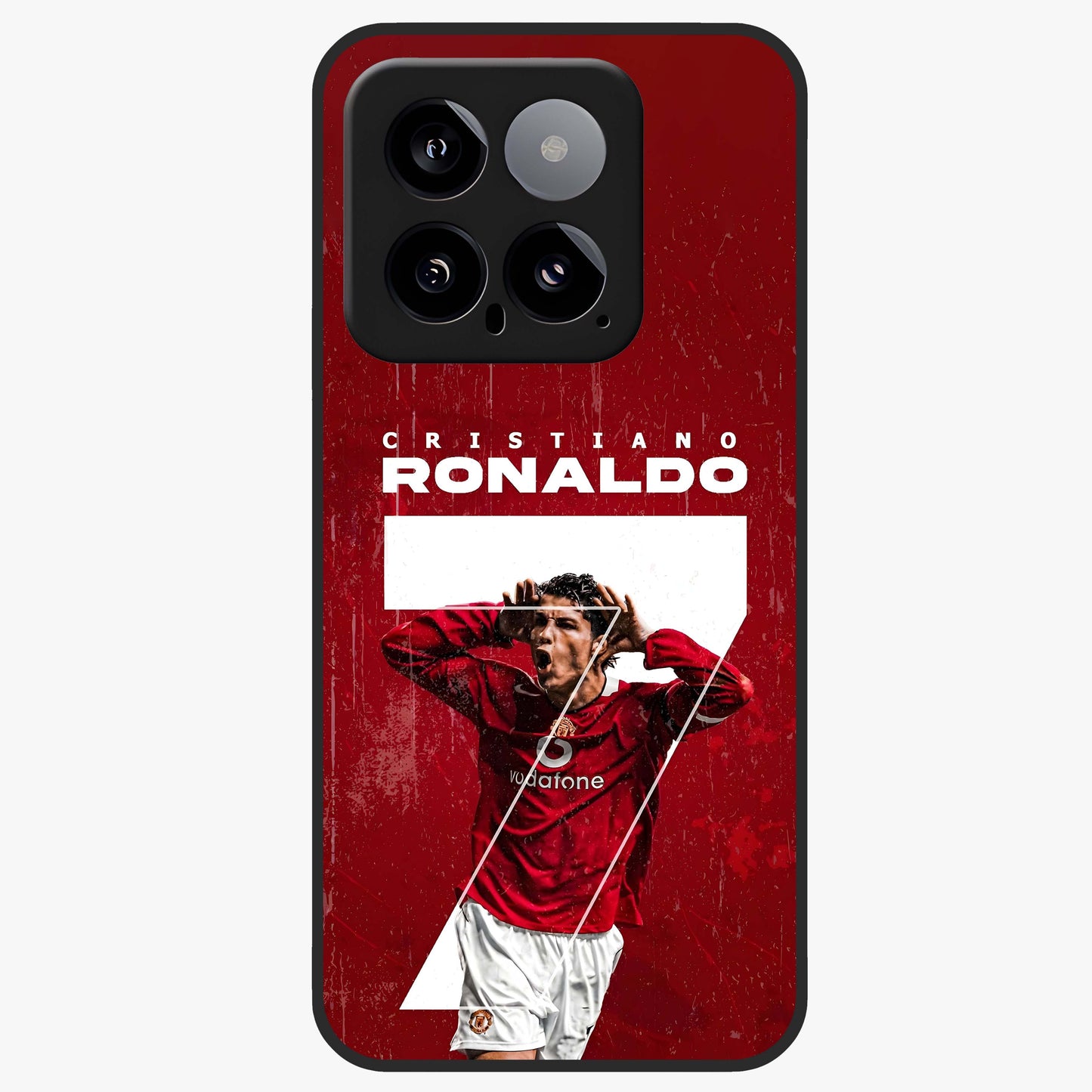Goal Celebration Legacy Glass Case showing flat back view with football celebration inspired artwork and glossy glass finish.