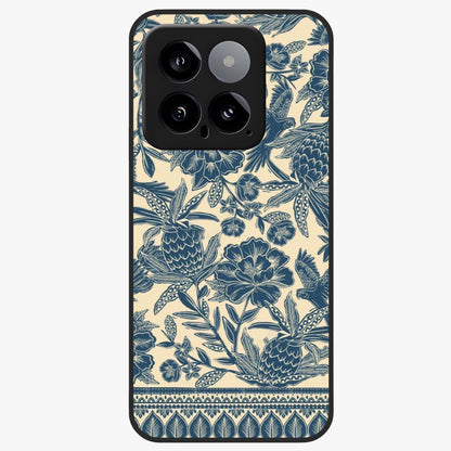 Heirloom Wild Bloom Glass Case showing flat back view with vintage inspired wild flower artwork and glossy glass finish.