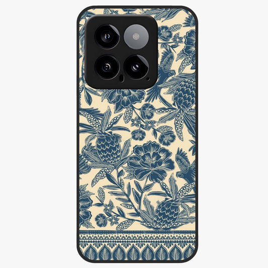 Heirloom Wild Bloom Glass Case showing flat back view with vintage inspired wild flower artwork and glossy glass finish.