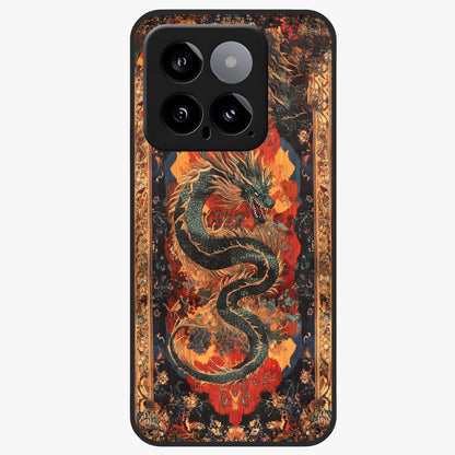 Inferno Dragon Soul Glass Case showing flat back view with fiery dragon artwork and glossy glass finish.