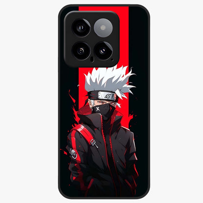 Kakashi Scarlet Shadow Glass Case showing flat back view with powerful anime ninja artwork and glossy glass finish.