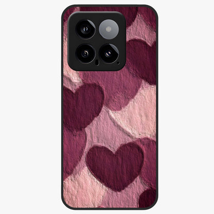 Layered Paper Hearts Glass Case showing flat back view with layered paper heart artwork and glossy glass finish.