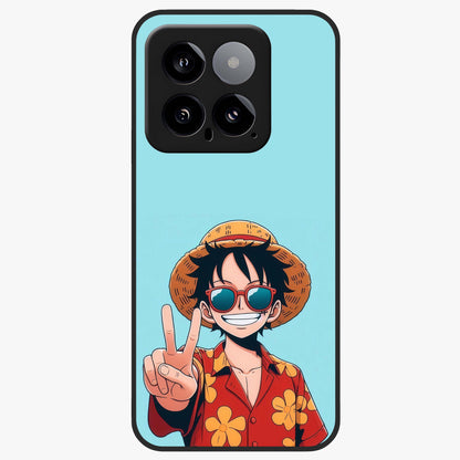 Luffy Summer Anime Vibe Glass Case showing flat back view with vibrant anime character artwork and glossy glass finish.