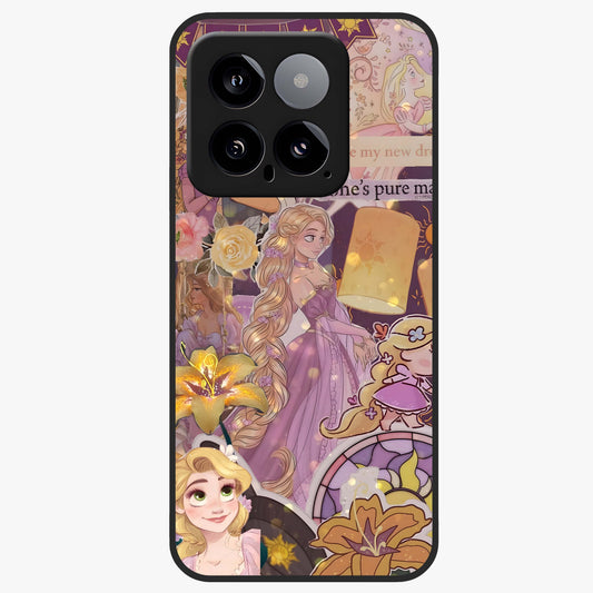 Magical Tangled Dream Glass Case showing flat back view with dreamy tangled artwork and glossy glass finish.