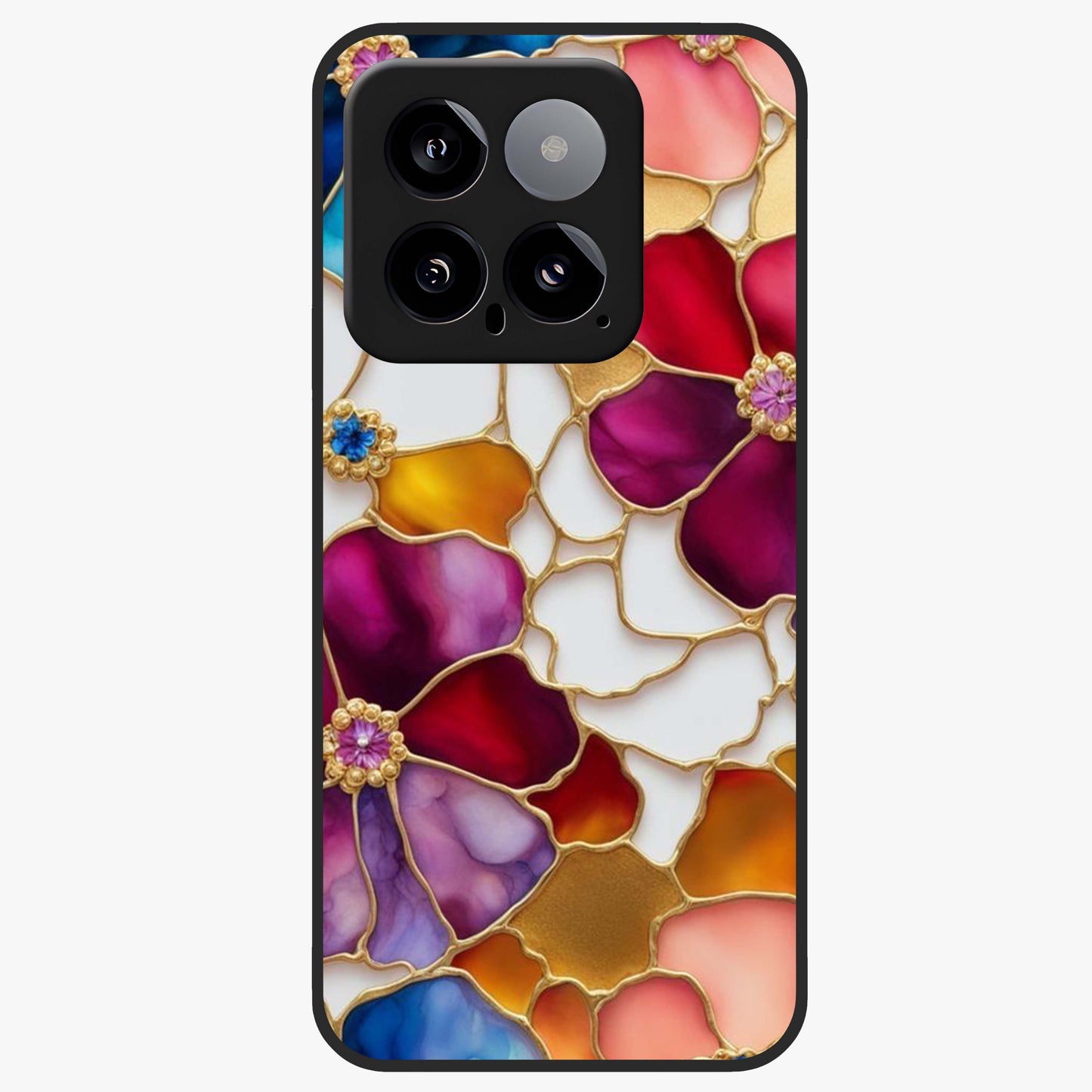 Marble Flower Pattern Glass Case showing flat back view with marble texture floral artwork and glossy glass finish.