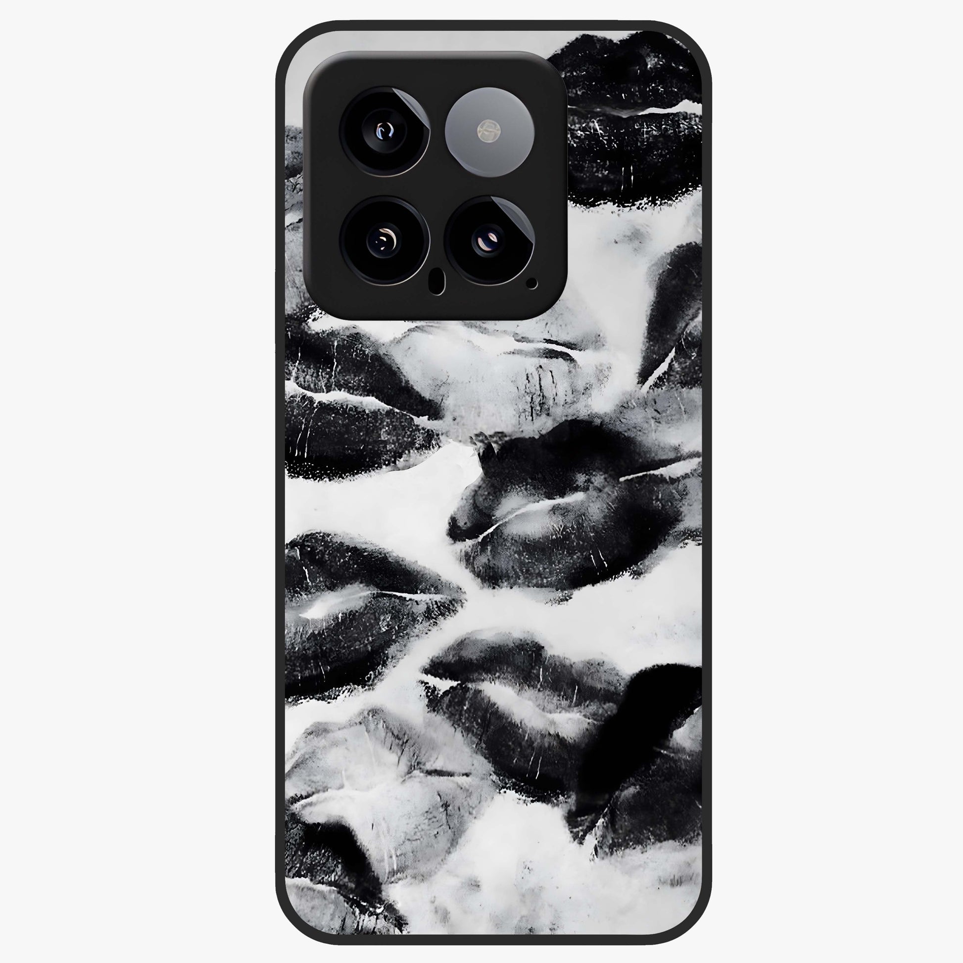 Midnight Kiss Marks Glass Case showing flat back view with lipstick kiss mark artwork and glossy glass finish.