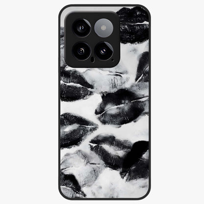 Midnight Kiss Marks Glass Case showing flat back view with lipstick kiss mark artwork and glossy glass finish.