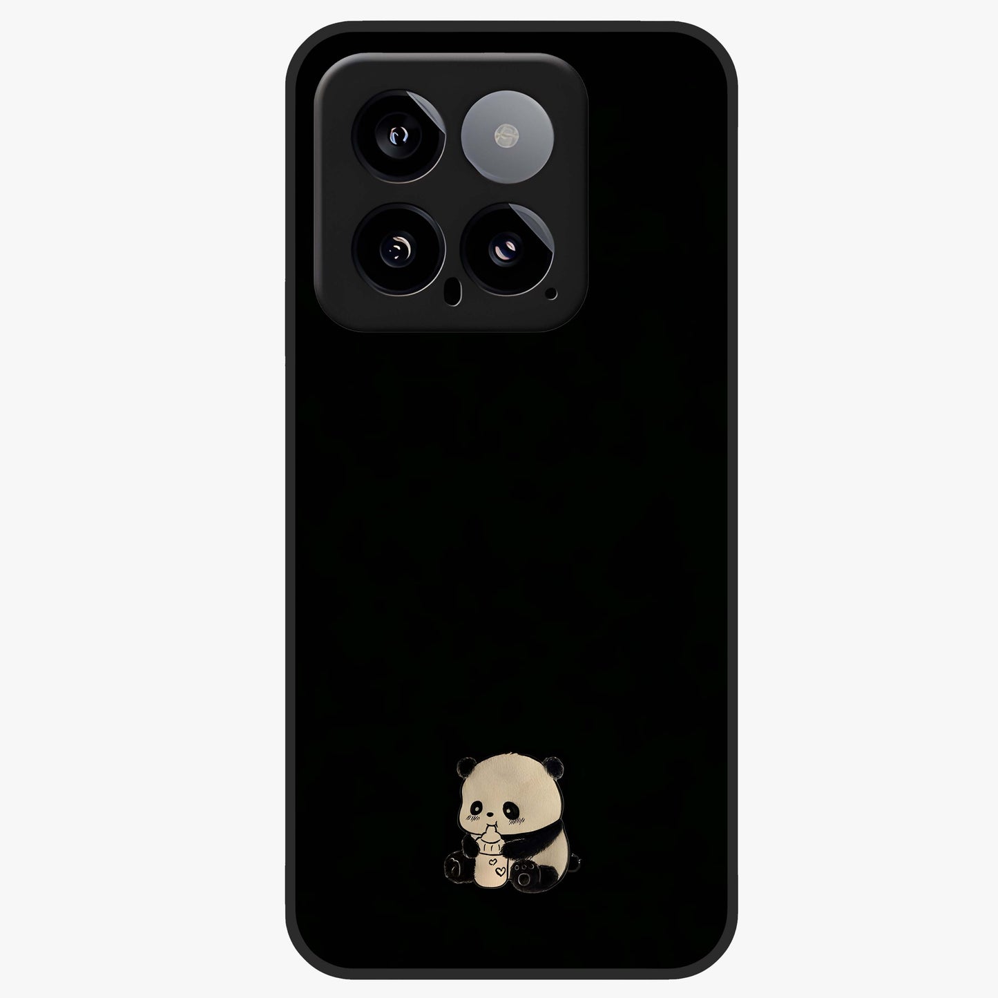 Midnight Panda Love Glass Case showing flat back view with cute panda themed artwork and glossy glass finish.
