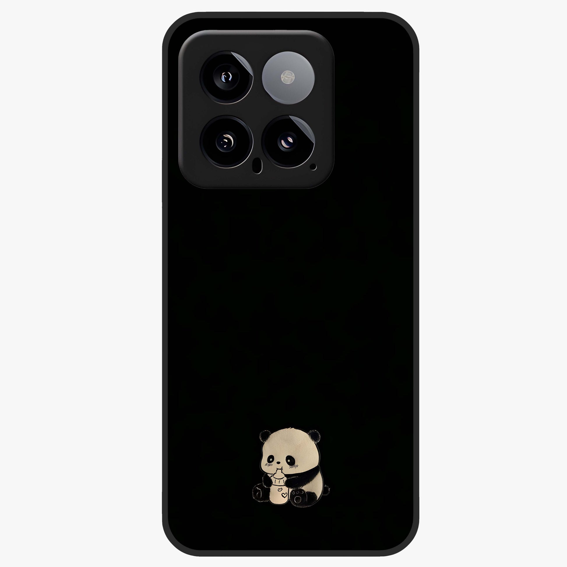 Midnight Panda Love Glass Case showing flat back view with cute panda themed artwork and glossy glass finish.