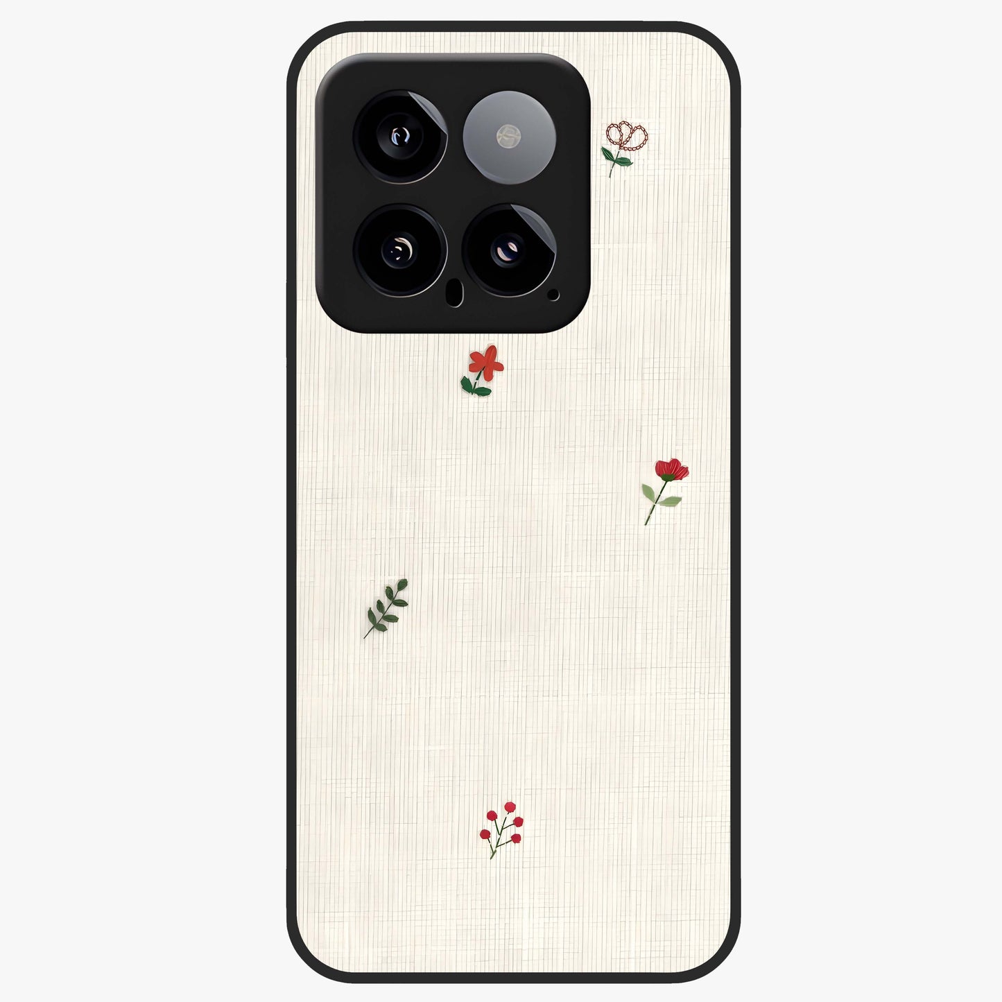 Minimal Petal Whispers Glass Case showing flat back view with soft minimal floral artwork and glossy glass finish.