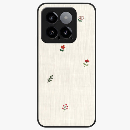 Minimal Petal Whispers Glass Case showing flat back view with soft minimal floral artwork and glossy glass finish.