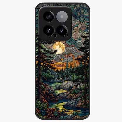 Moonlight Forest Dream Glass Case showing flat back view with mystical forest moonlight artwork and glossy glass finish.