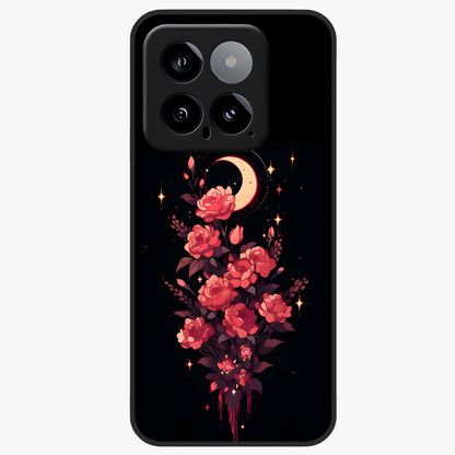 Moonlit Floral Elegance Glass Case showing flat back view with elegant floral artwork under moonlit tones and glossy glass finish.