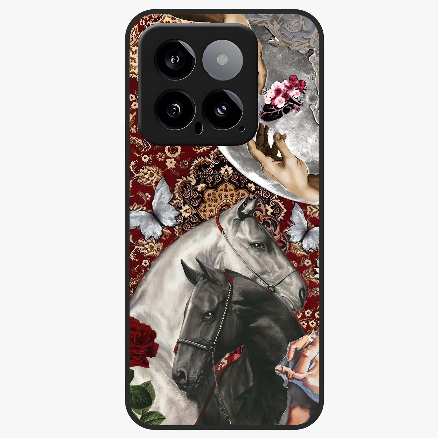 Moonlit Royal Stallion Glass Case showing flat back view with majestic horse under moonlight artwork and glossy glass finish.