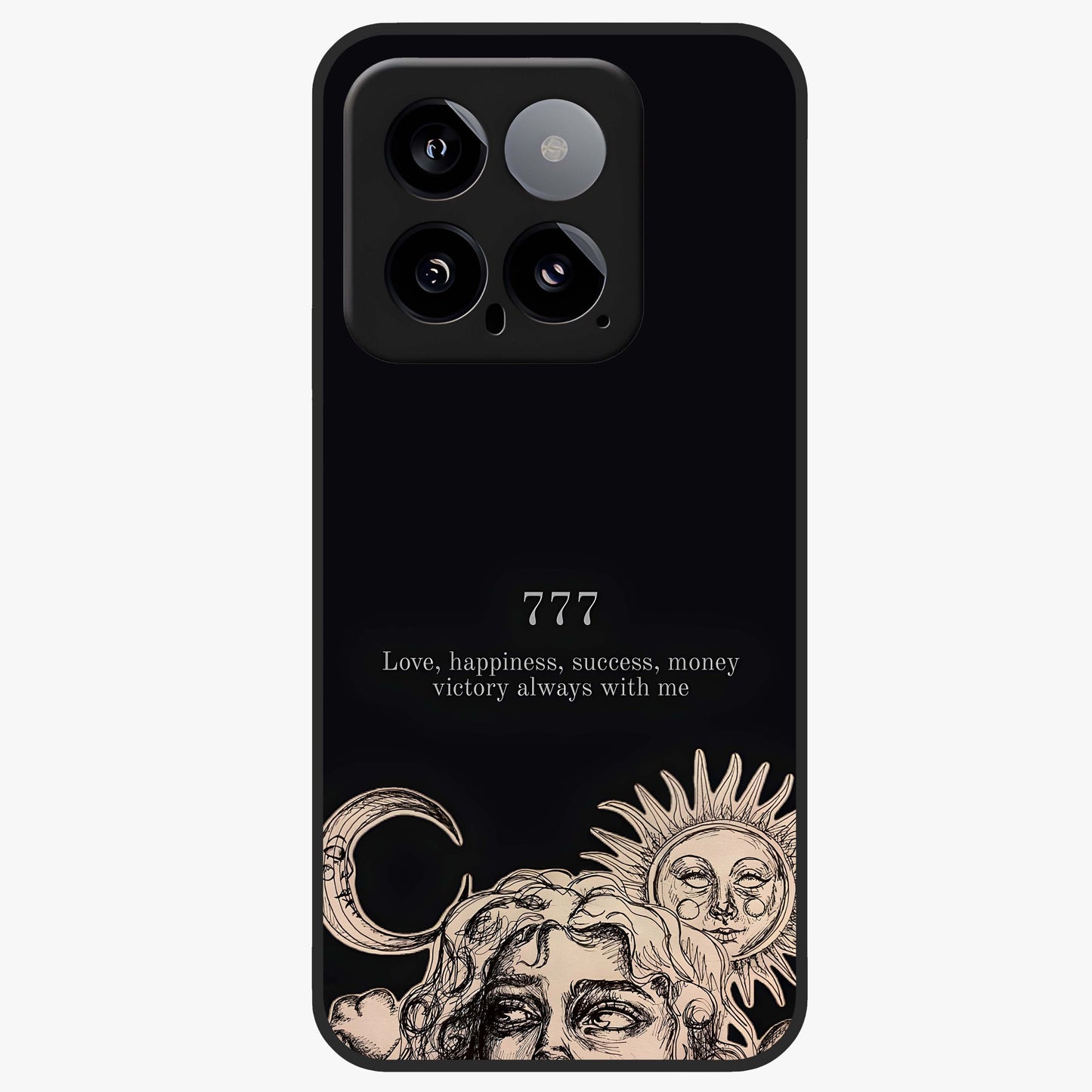 Mystic Victory Aura Glass Case showing flat back view with victory symbol artwork and glossy glass finish.
