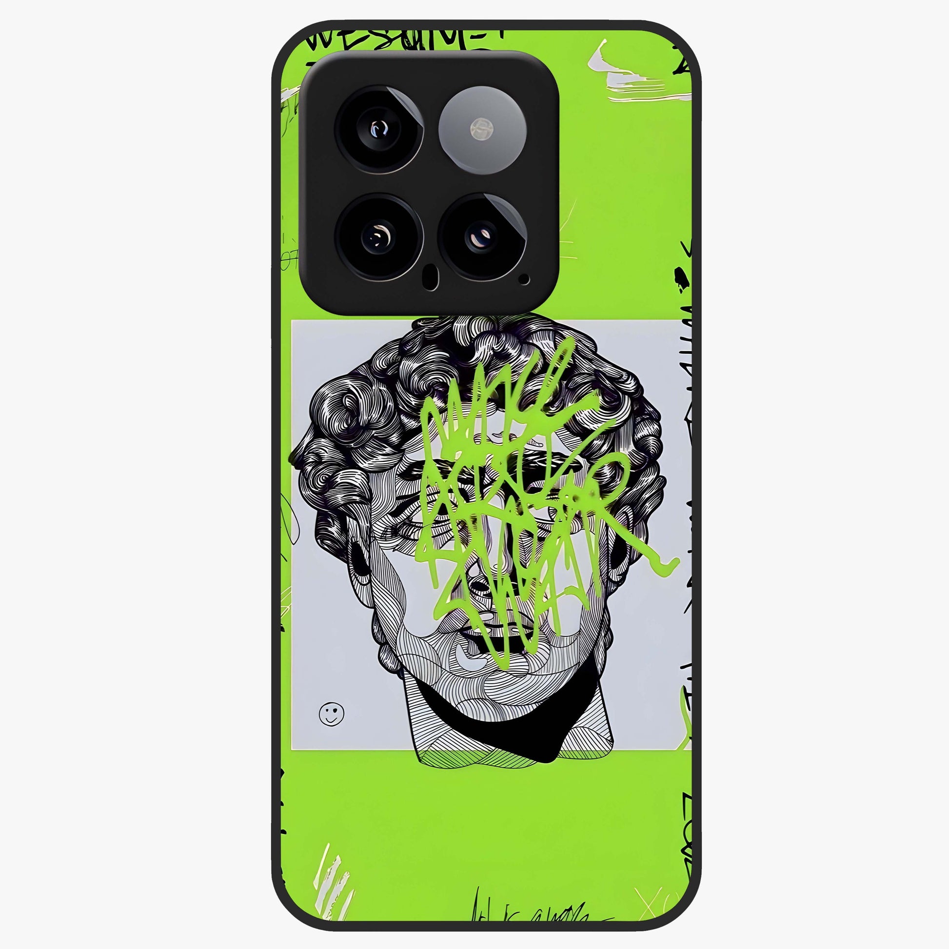 Neo Graffiti Rebellion Glass Case showing flat back view with vibrant graffiti artwork and glossy glass finish.