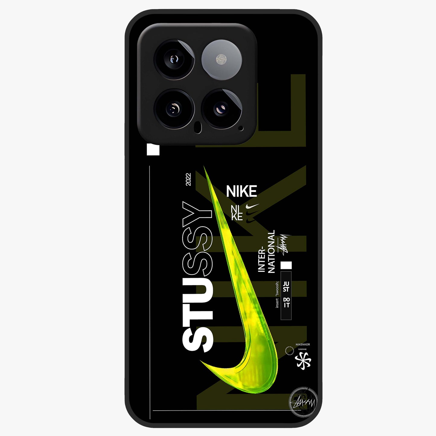 Neon Street Edition Glass Case showing flat back view with neon street style artwork and glossy glass finish.
