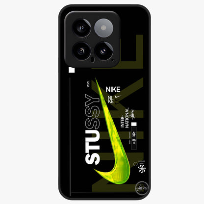Neon Street Edition Glass Case showing flat back view with neon street style artwork and glossy glass finish.