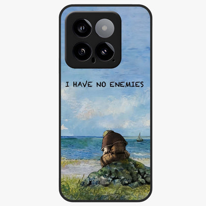 Peace Beyond War Glass Case showing flat back view with symbolic peace themed artwork and glossy glass finish.