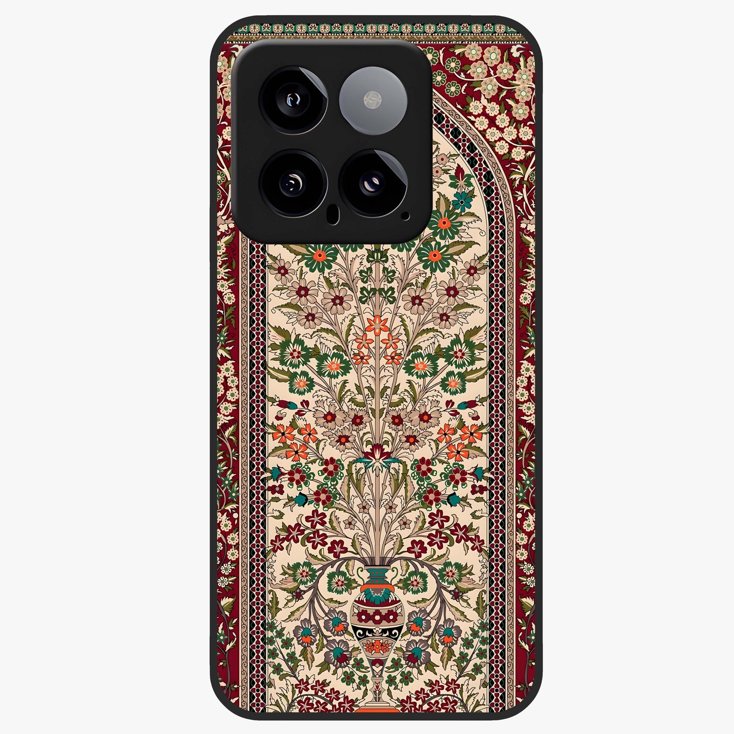 Persian Inspired Glass Case showing flat back view with ornate Persian style pattern artwork and glossy glass finish.
