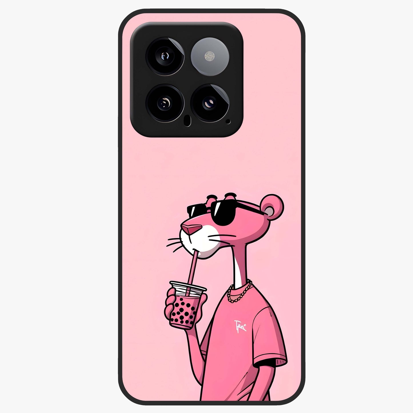 Pink Panther Glass Case showing flat back view with iconic pink panther artwork and glossy glass finish.