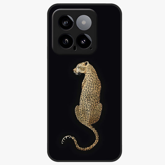 Regal Leopard Glass Case showing flat back view with bold leopard artwork and glossy glass finish.