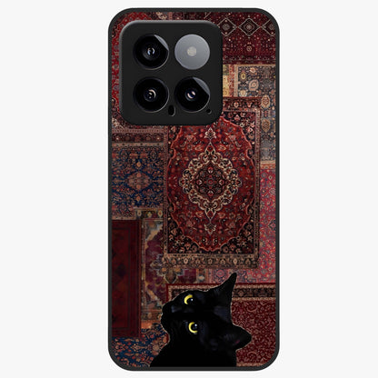Regal Magic Cat Apple Glass Case showing flat back view with magical cat artwork holding apple and glossy glass finish.