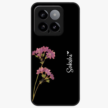 Riching Lavender Flower Custom Name Glass Case showing flat back view with lavender floral artwork and personalized name design.