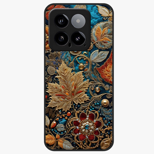 Royal Jewel Garden Glass Case showing flat back view with decorative floral garden artwork and glossy glass finish.