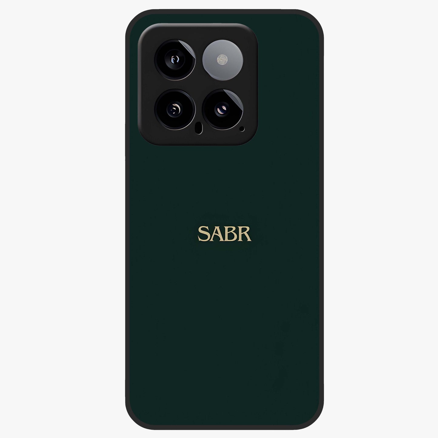 Sabr Minimal Patience Glass Case showing flat back view with minimalist typography artwork and glossy glass finish.