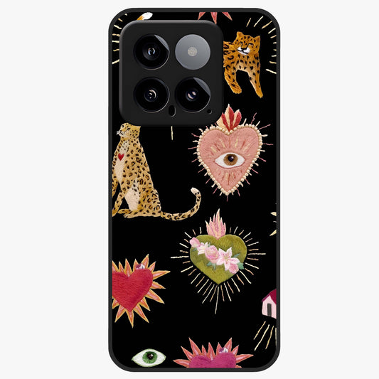 Sacred Jungle Heart Glass Case showing flat back view with jungle inspired heart artwork and glossy glass finish.