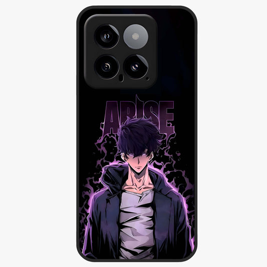 Shadow Monarch Awakening Glass Case showing flat back view with powerful dark monarch themed artwork and glossy glass finish.