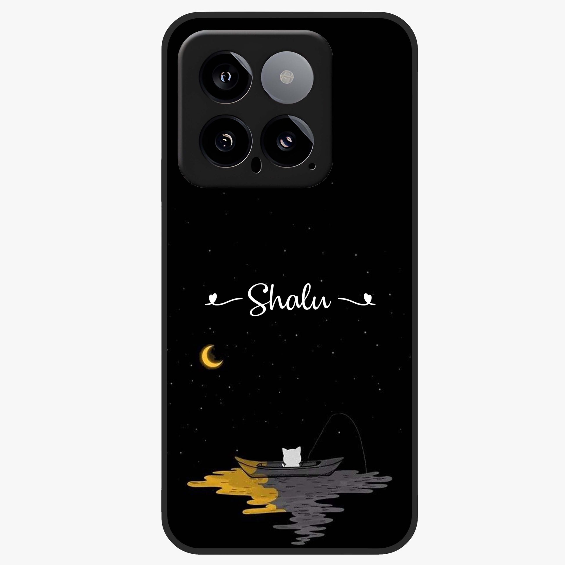 Silent Night Row Glass Case showing flat back view with calm night themed artwork and glossy glass finish.